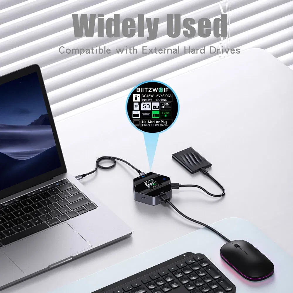 Τίτλος: BlitzWolf BW-TH16: 8 σε 1 USB Hub με Pass Through Charging & Smart Display