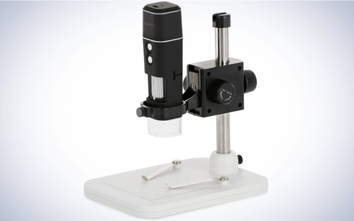  AmScope HHD Series Handheld Microscope on a plain white background.