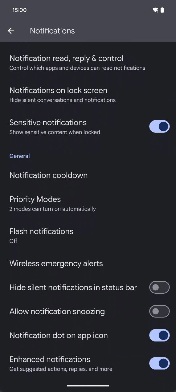 Android 15 QPR1 Beta 2 notifications settings