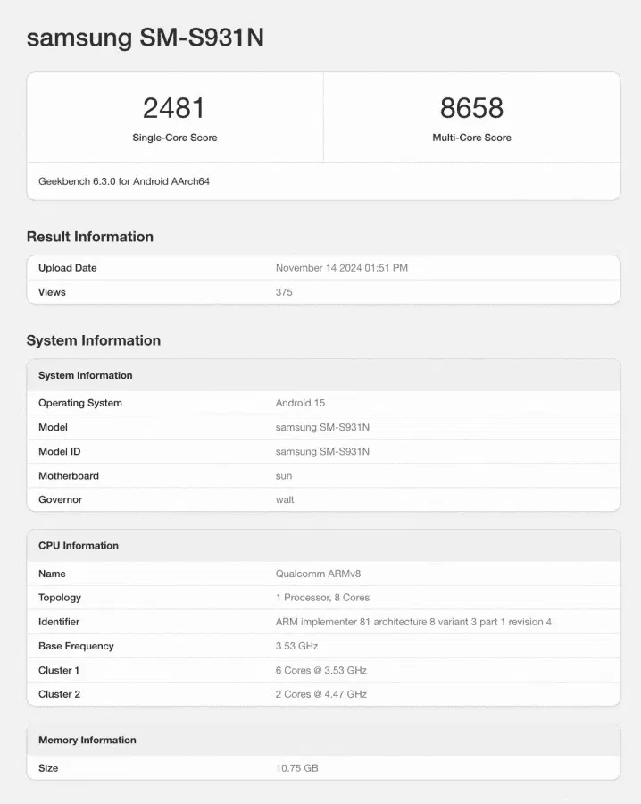 Αποκαλύφθηκε το Galaxy S25 με 12GB RAM στο Geekbench