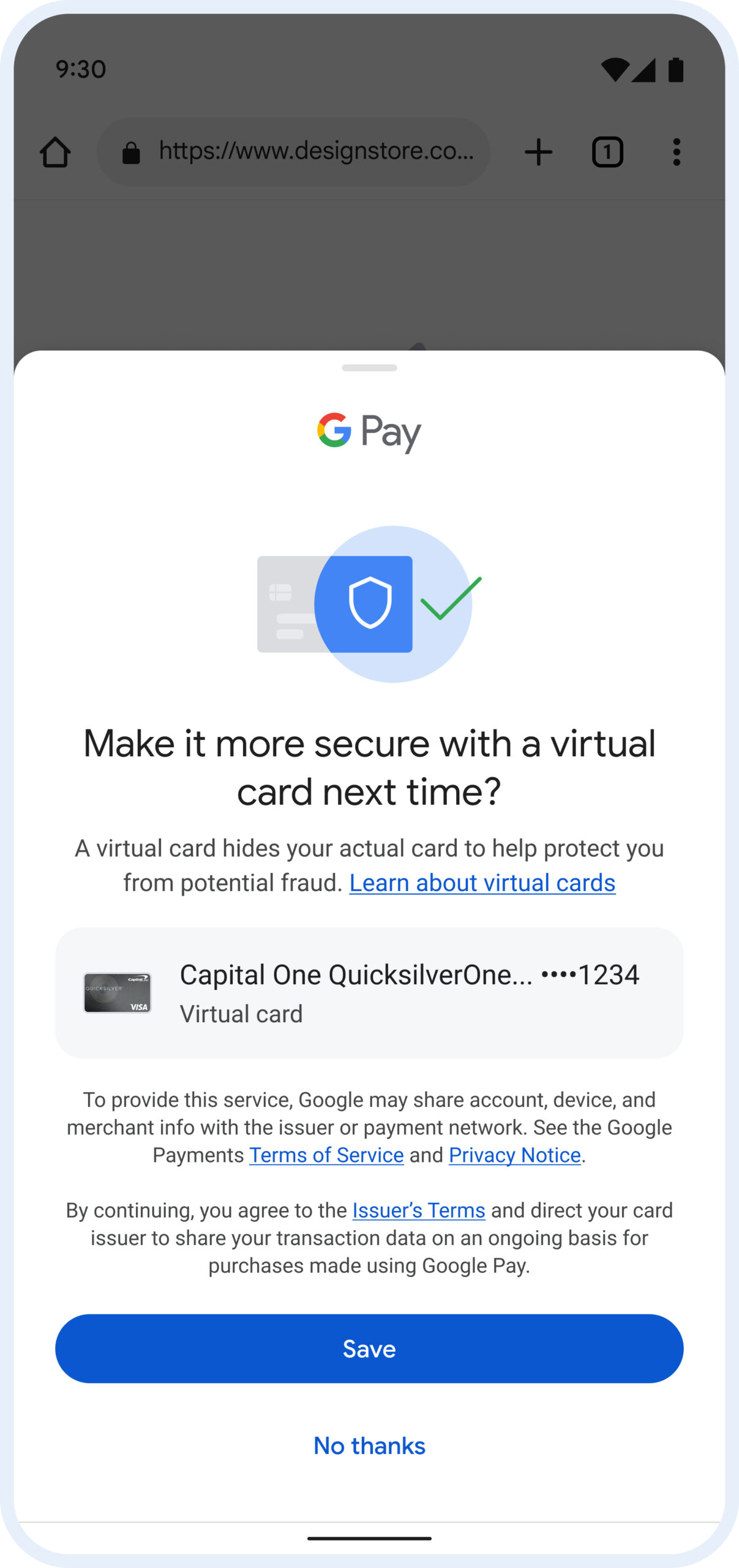 Αριθμός εικονικής κάρτας Google Pay