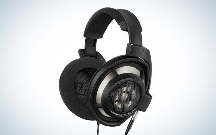  A pair of Sennheiser HD 800 S headphones on a white background